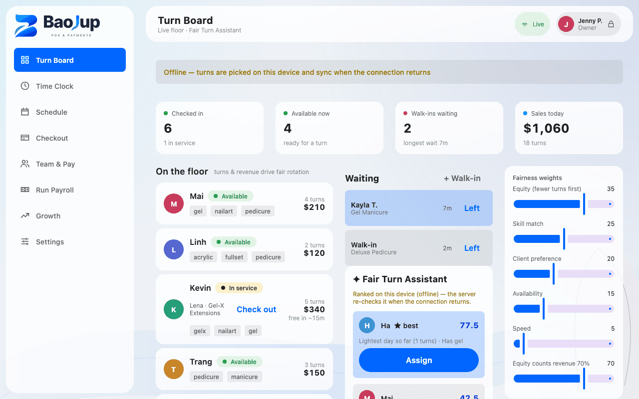 Turn Board while offline: turns are still assigned on the device and sync once back online